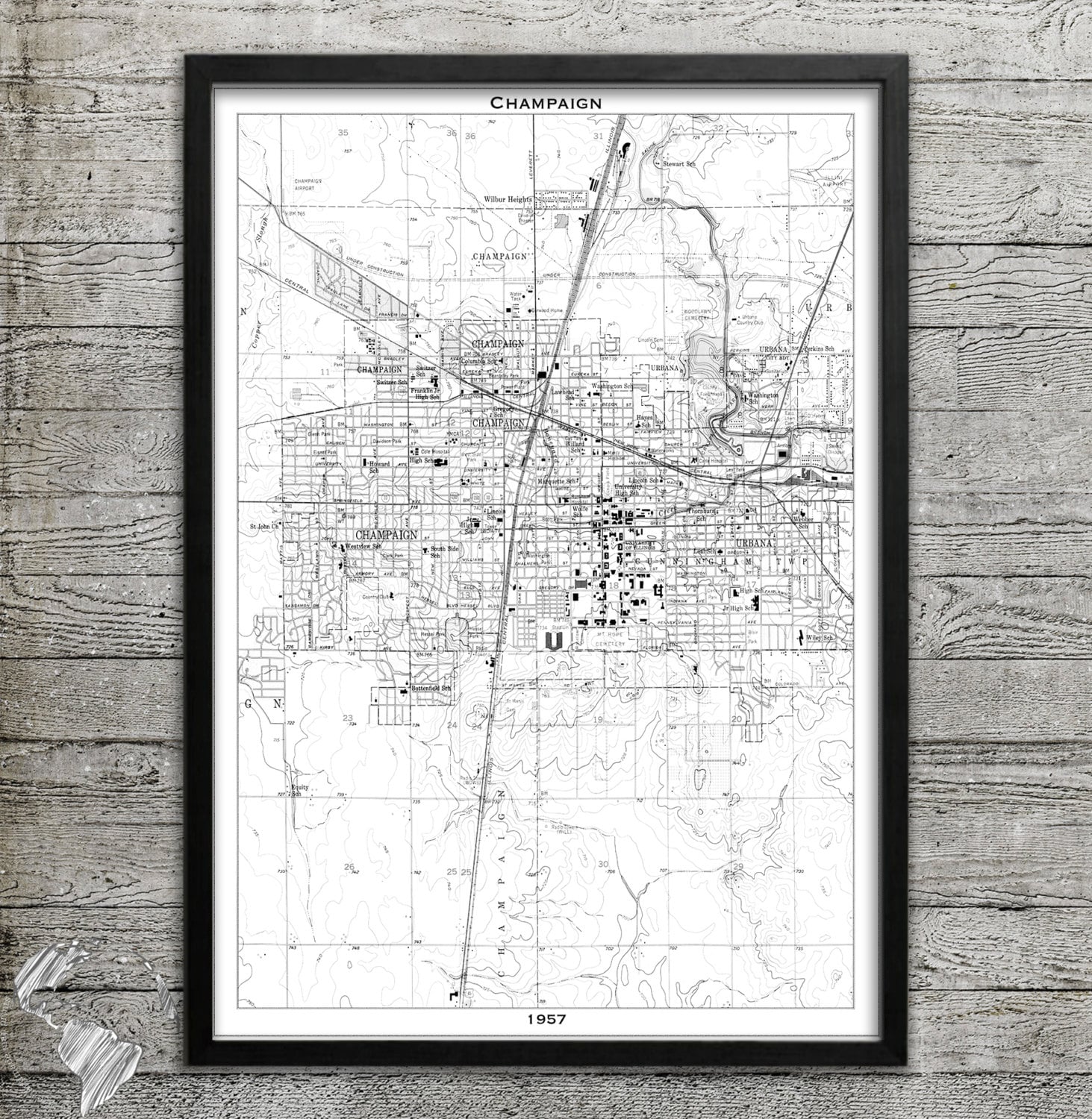 CHAMPAIGN Map Print, Map of Champaign IL Wall Decor for Your Home or