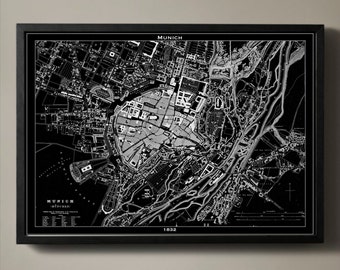 Munich Map Print, Black and White Munich Wall Art