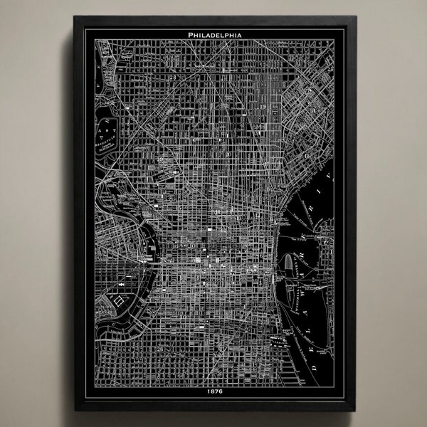 PHILADELPHIA Map Print, Black and White Philly Wall Art | Historic 1876 Map Decor