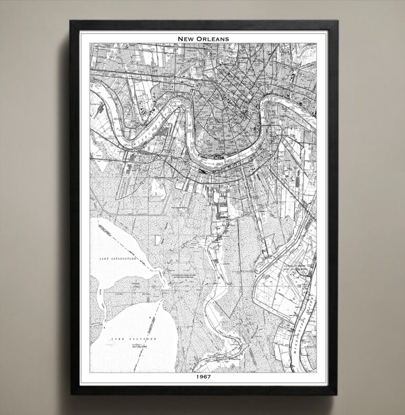 NEW ORLEANS Map Print New Orleans Wall Art New Oleans Decor Map of Big