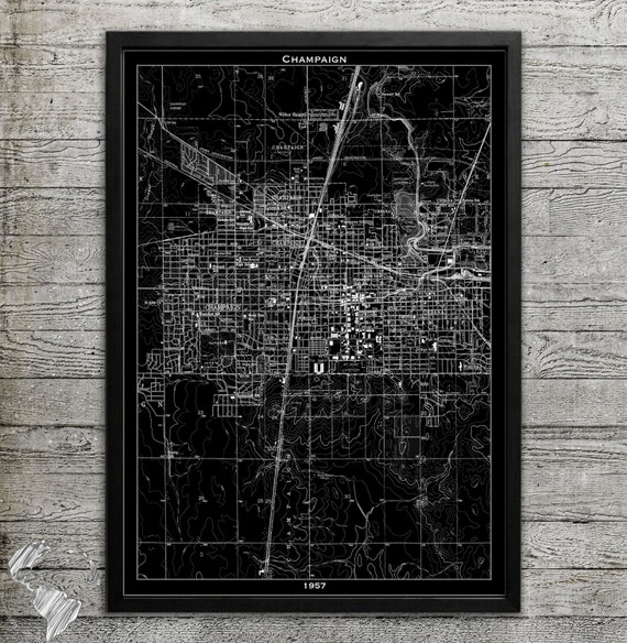 CHAMPAIGN Map Print Map of Champaign IL Wall Decor for your | Etsy