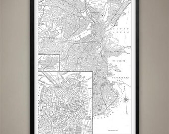 Boston City Map - Boston City Poster - Boston City Print - Boston Map - Boston Map Print - Boston Poster - Map of Boston City - Boston Print