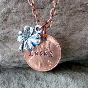 Lucky Penny Necklace, Good Luck Charm, Gift for Her, Necklace Lucky Charm, Stamped Penny Necklace, Penny Necklace, Coin Jewelry