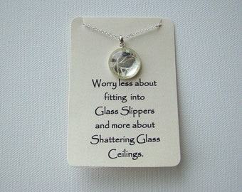 Shattered Glass Ceiling Necklace, Broken Glass Pendant