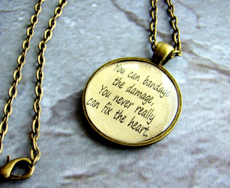 Demi Lovato You can bandage the damage pendant necklace with chain, lyrical quote, musical lyric pendant, Fix a Heart image 1