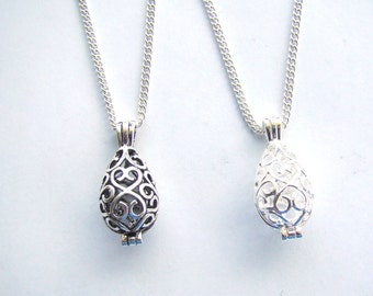 Small Filigree Teardrop Essential Oil Diffuser Necklace, Aromatherapy Necklace