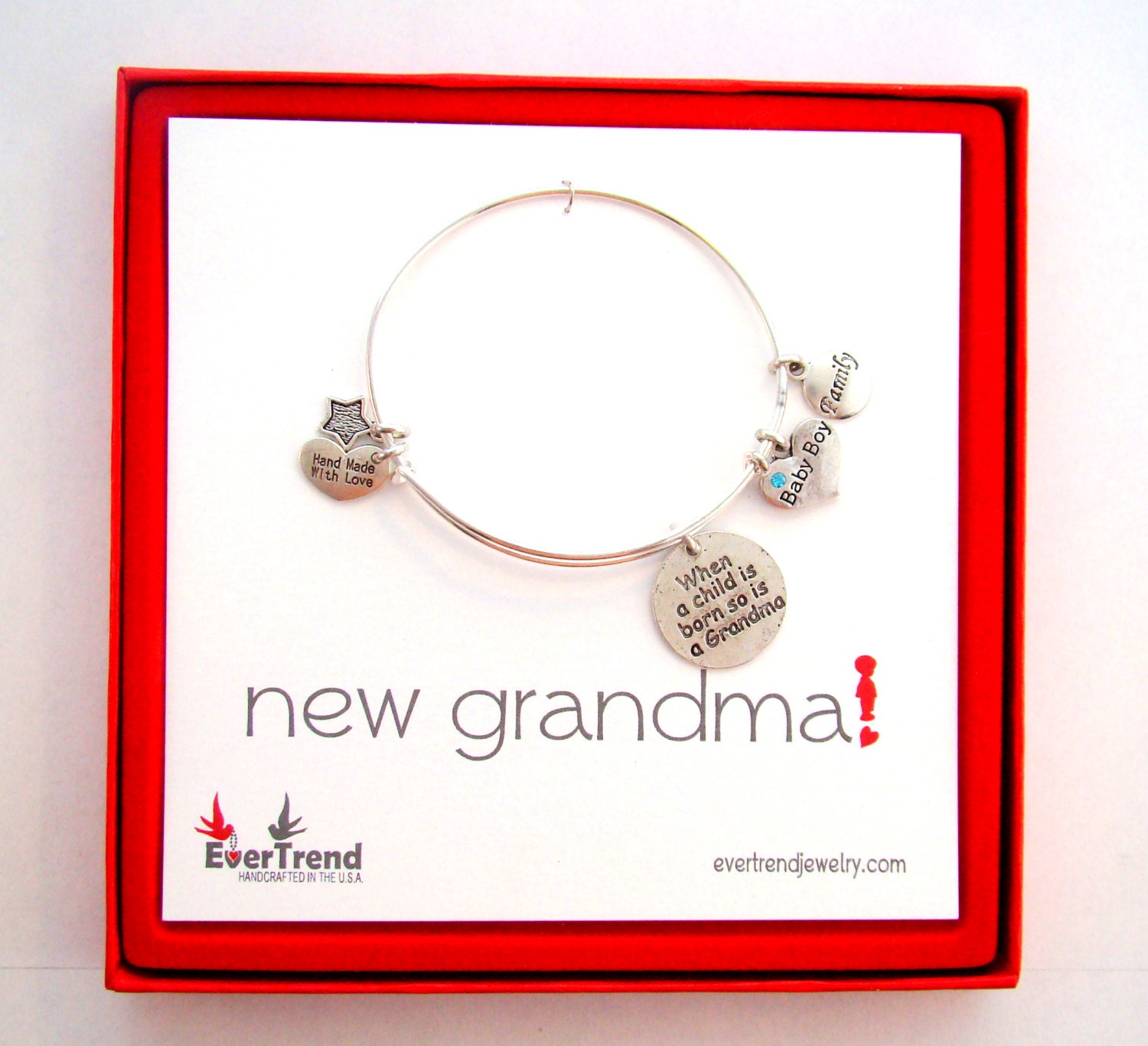 New Grandma Adjustable Bangle Charm Bracelet to Celebrate Baby Etsy