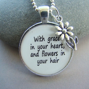 Mumford and Sons inspired quote With Grace in your Heart pendant necklace with chain,  musical lyric pendant, After the Storm