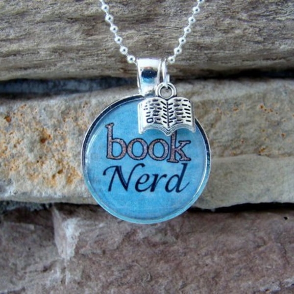 Book Nerd Pendant Necklace with chain included, Book Lover Pendant, Quotation Pendant, Book Jewelry, Art Photo Pendant