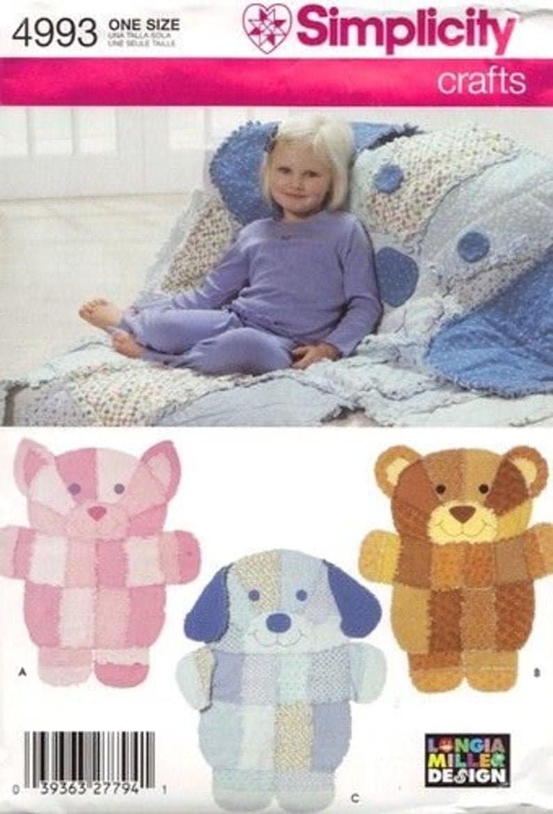 Vintage Rag Quilt pattern for puppy, kitty, and teddy bear (Photocopy)