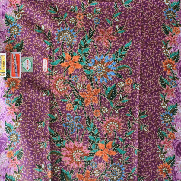 purple flowers cotton traditional Indonesian Batik style,batik ratna dewi sarong fabric.2 metrer