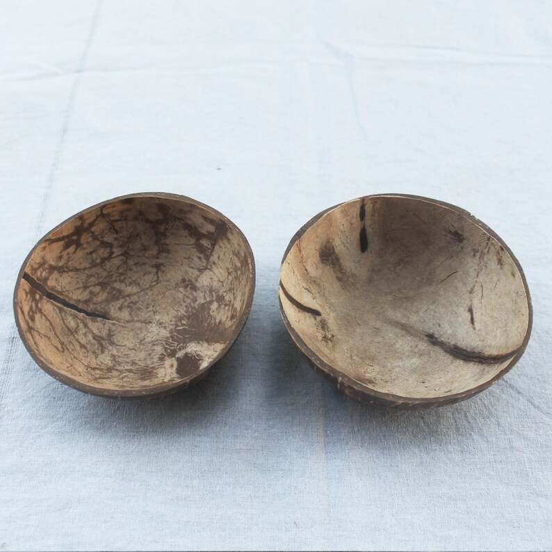 Coconut bowl,coconut shell 2 bowls,bright and dark color,size small 4inch x 2 inch vegan gift,wooden gift,birthday gift,easter,acai bowl,