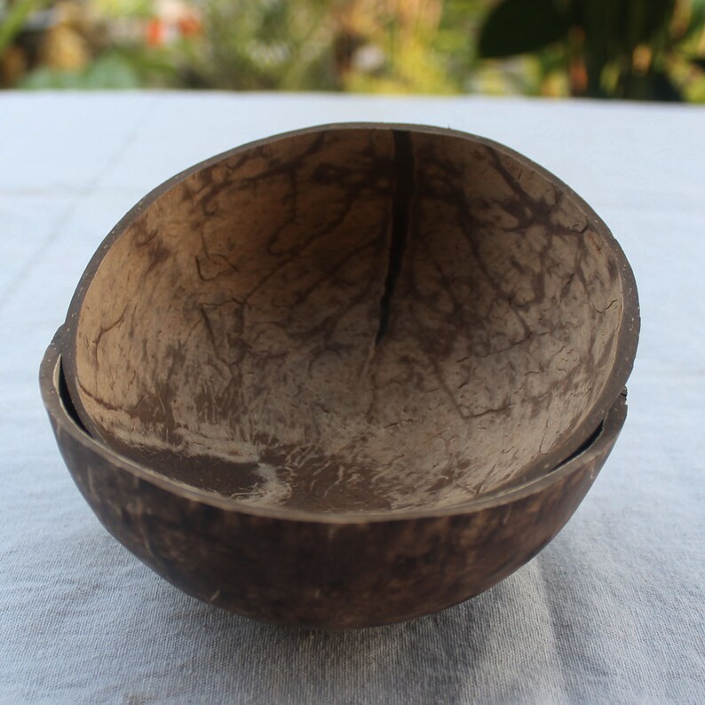 Coconut bowl,coconut shell 2 bowls,bright and dark color,size small 4inch x 2 inch vegan gift,wooden gift,birthday gift,easter,acai bowl,