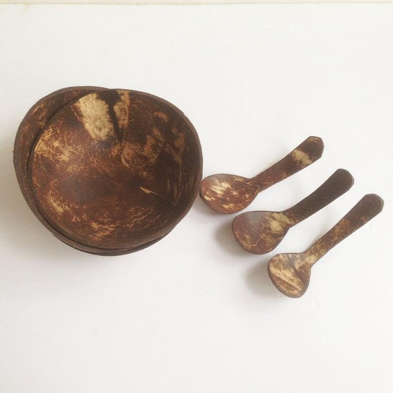set of smallest size coconut shell plates set 3 bowls,6x 2 inch vegan gift,wooden gift,birthday gift,easter,wedding gift,gift