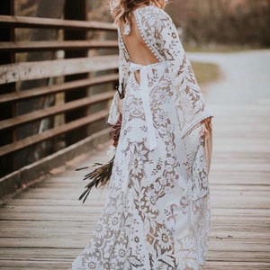 Wedding dress, boho wedding dress, lace wedding dress, vintage lace, bohemian wedding dress, vintage wedding dress, bell sleeve wedding image 8