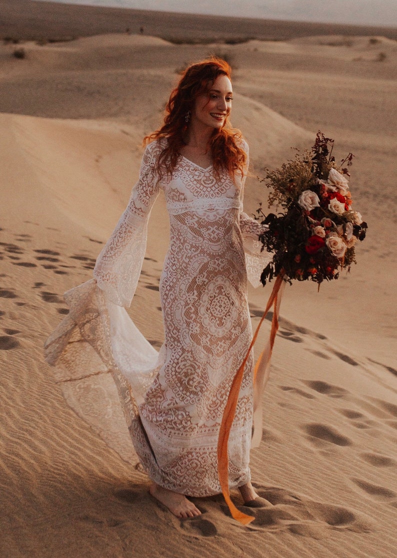 Donna, Wedding dress, lace wedding dress, boho wedding dress, boho lace dress, bohemian wedding dress, bell sleeve dress, bell sleeve image 2