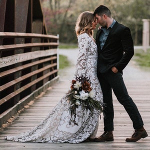 Wedding dress, boho wedding dress, lace wedding dress, vintage lace, bohemian wedding dress, vintage wedding dress, bell sleeve wedding image 10