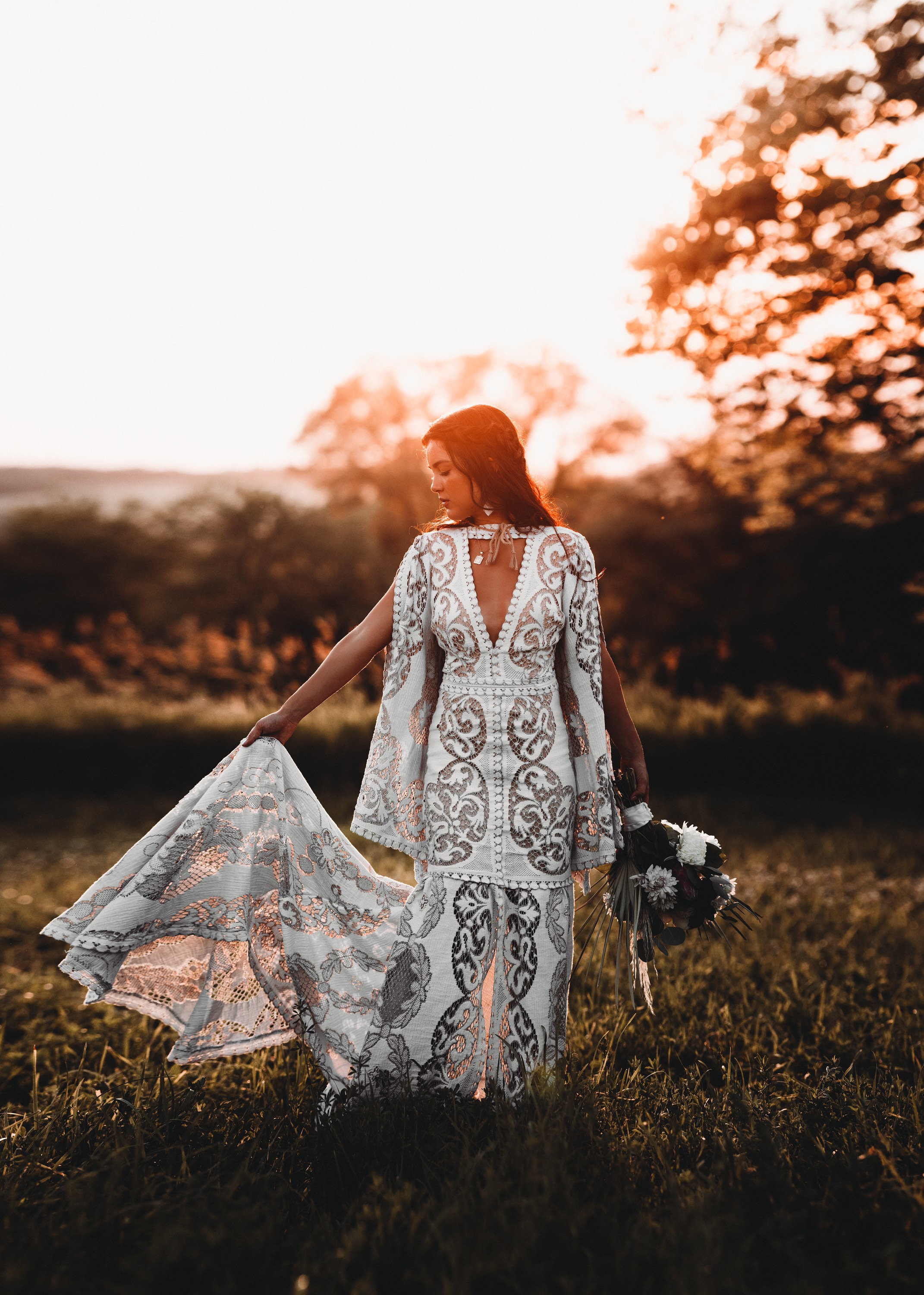 Women's Boho Wedding Dresses for Bride Floral Lace Low Back Thin Straps A  Line with Criss Cross Bohemian Dress Ivory US2 at  Women's Clothing  store