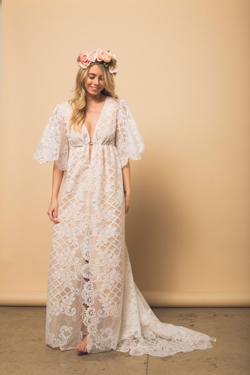 Boho Wedding Dress With Crochet Lace Detail