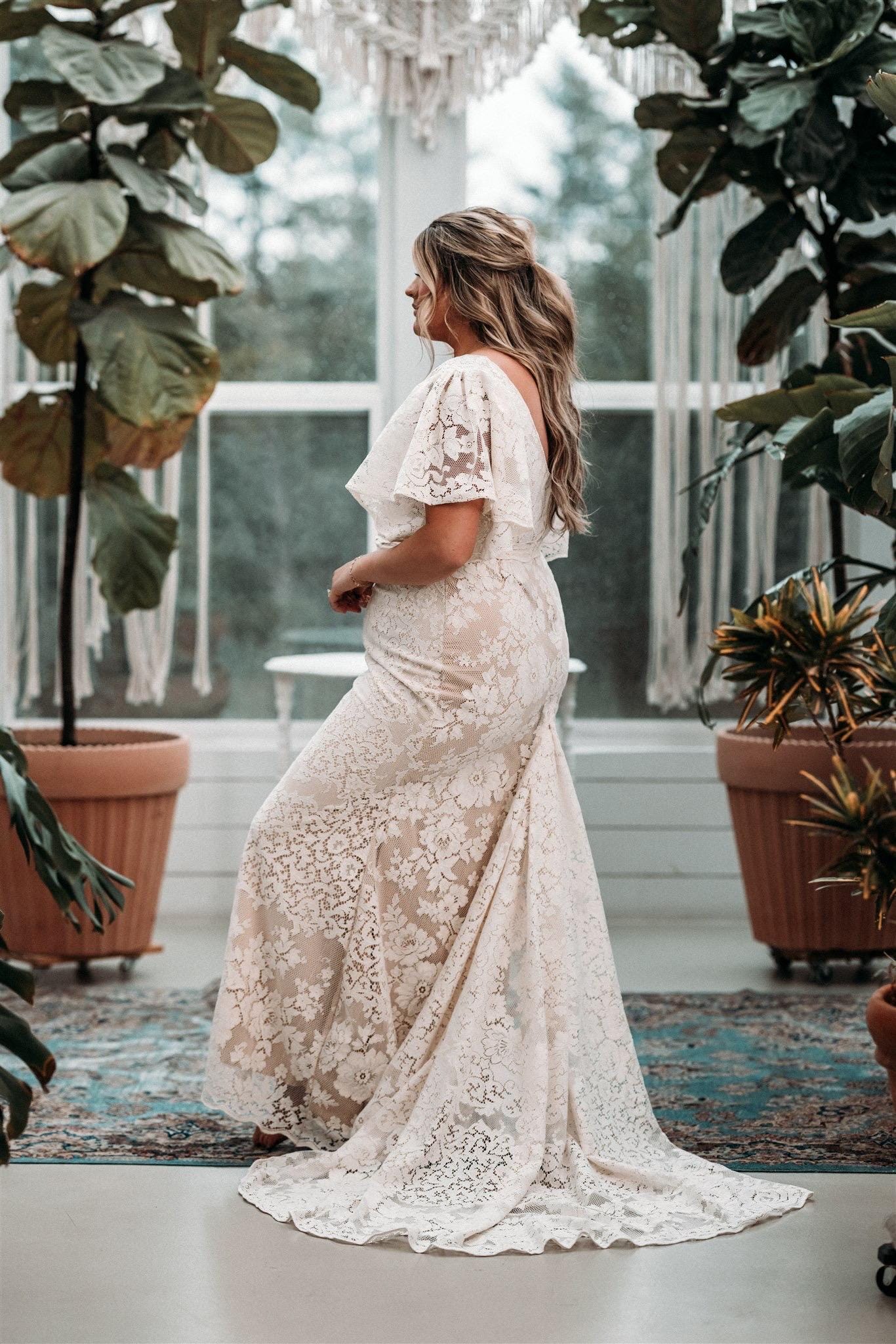 silk and lace wedding dress with sleeves Julietta Sleeves