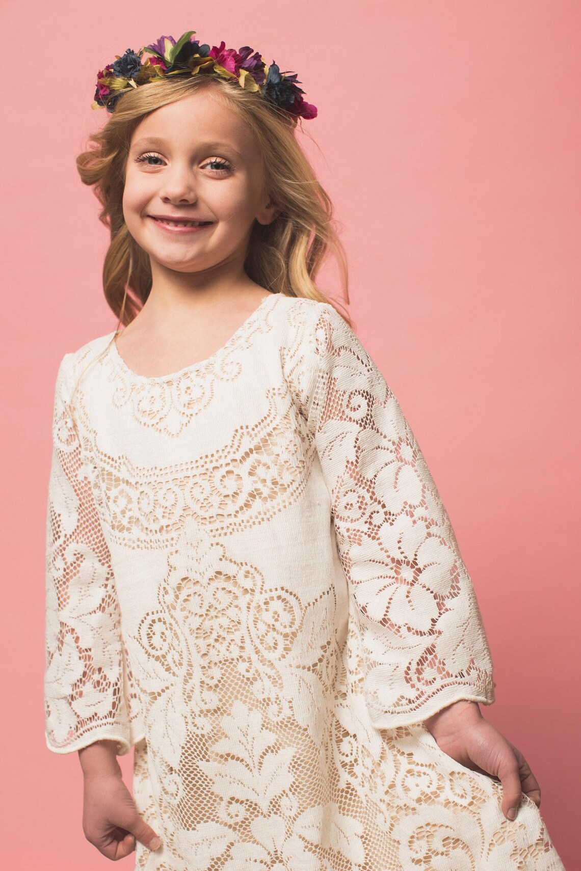 Boho Flower Girl Dress Bell Sleeve Flower Girl Dress Vintage Etsy