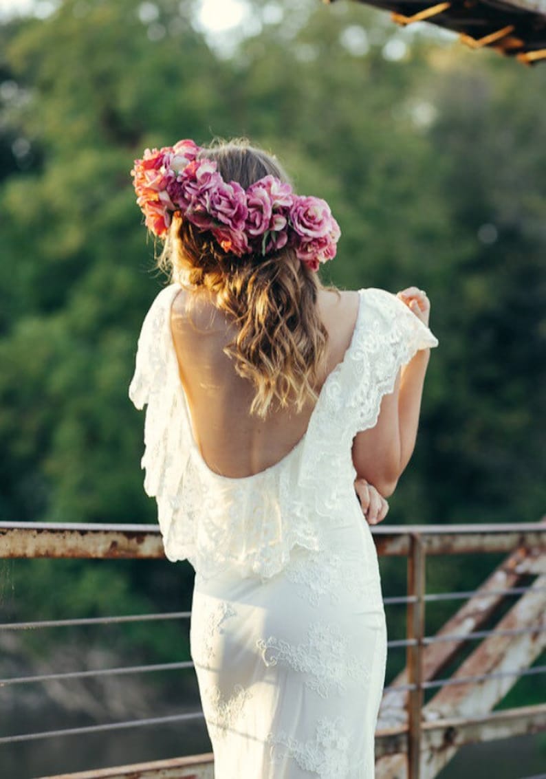 Wedding dress, plus size wedding dress, rustic wedding dress, ruffle lace wedding dress, backless wedding dress, image 3