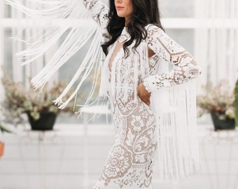 Fringe Wedding Dress, Boho Wedding Dress, western wedding dress, lace wedding dress, fit and flare wedding dress, boho lace dress