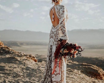 Joni, Wedding dress, boho wedding dress, lace wedding dress, bohemian wedding dress, vintage wedding dress, bell sleeve wedding