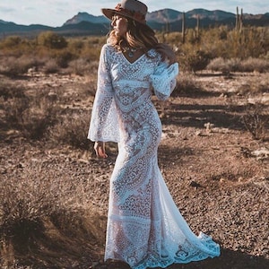 Donna, Wedding dress, lace wedding dress, boho wedding dress, boho lace dress, bohemian wedding dress, bell sleeve dress, bell sleeve image 3