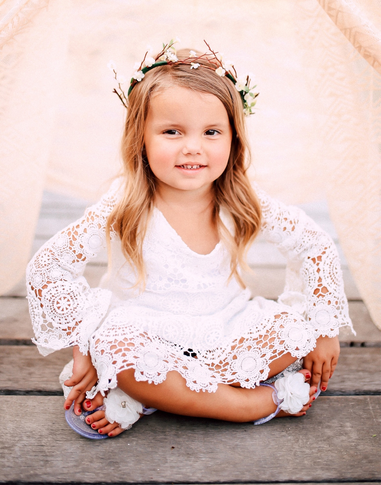 Boho Flower Girl Dress Bell Sleeve Flower Girl Dress Vintage Etsy