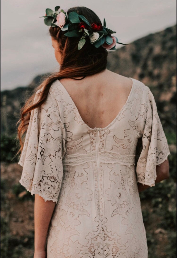 etsy boho wedding dress Fairy Wedding Dress Bell Sleeve Boho Wedding Dress Beaded Lace Wedding Dress  Lace and Chiffon Wedding Dress 3/4 Sleeve Wedding Dress
