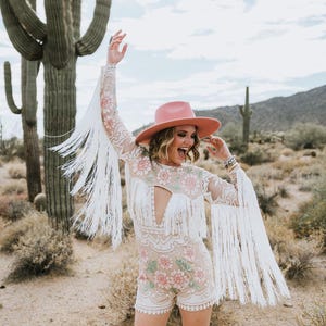 Britnee, bridal jumpsuit, wedding jumpsuit, bridal romper, boho lace jumpsuit, lace jumpsuit, lace fringe jumpsuit, fringe romper, lace