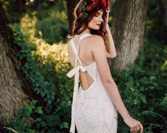 Boho Wedding Dress, Wedding Dress, Lace wedding Dress, Bohemian Wedding Dress, Backless wedding dress, Trumpet Wedding Dress, Beach wedding