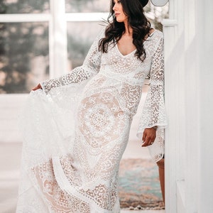 Donna, Wedding dress, lace wedding dress, boho wedding dress, boho lace dress, bohemian wedding dress, bell sleeve dress, bell sleeve image 4