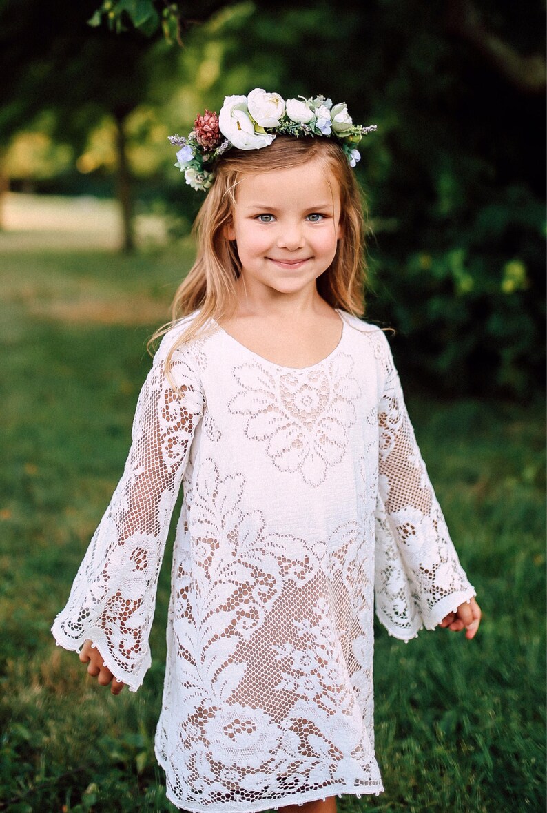 Boho Flower Girl Dress Bell Sleeve Flower Girl Dress Vintage Etsy