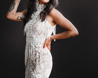 Fringe Dress Boho Bachelorette Dress Like Gold Dust White Sequin Fringe  Dress  12th Tribe