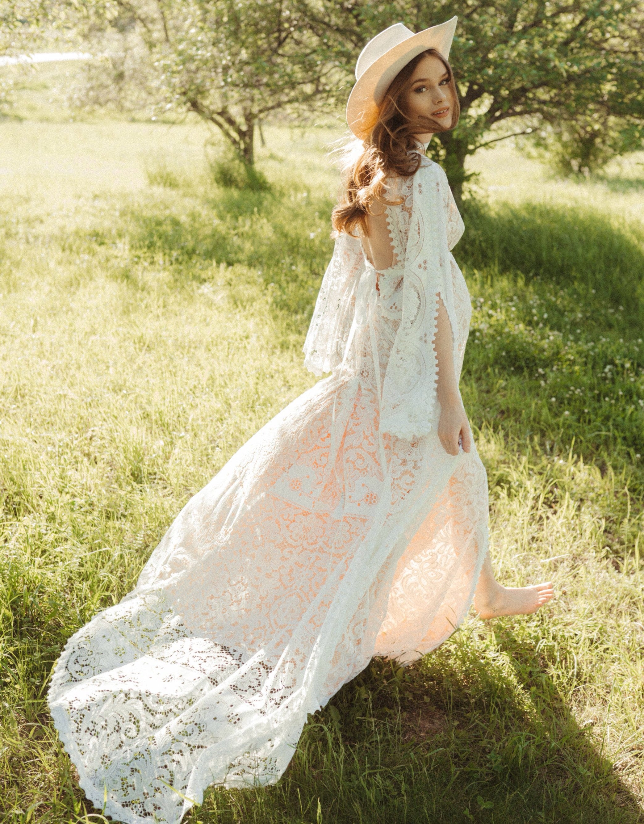 boho wedding dress bell sleeves