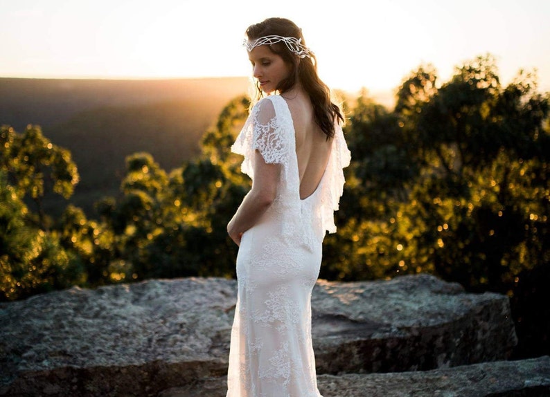 Wedding dress, plus size wedding dress, rustic wedding dress, ruffle lace wedding dress, backless wedding dress, image 1