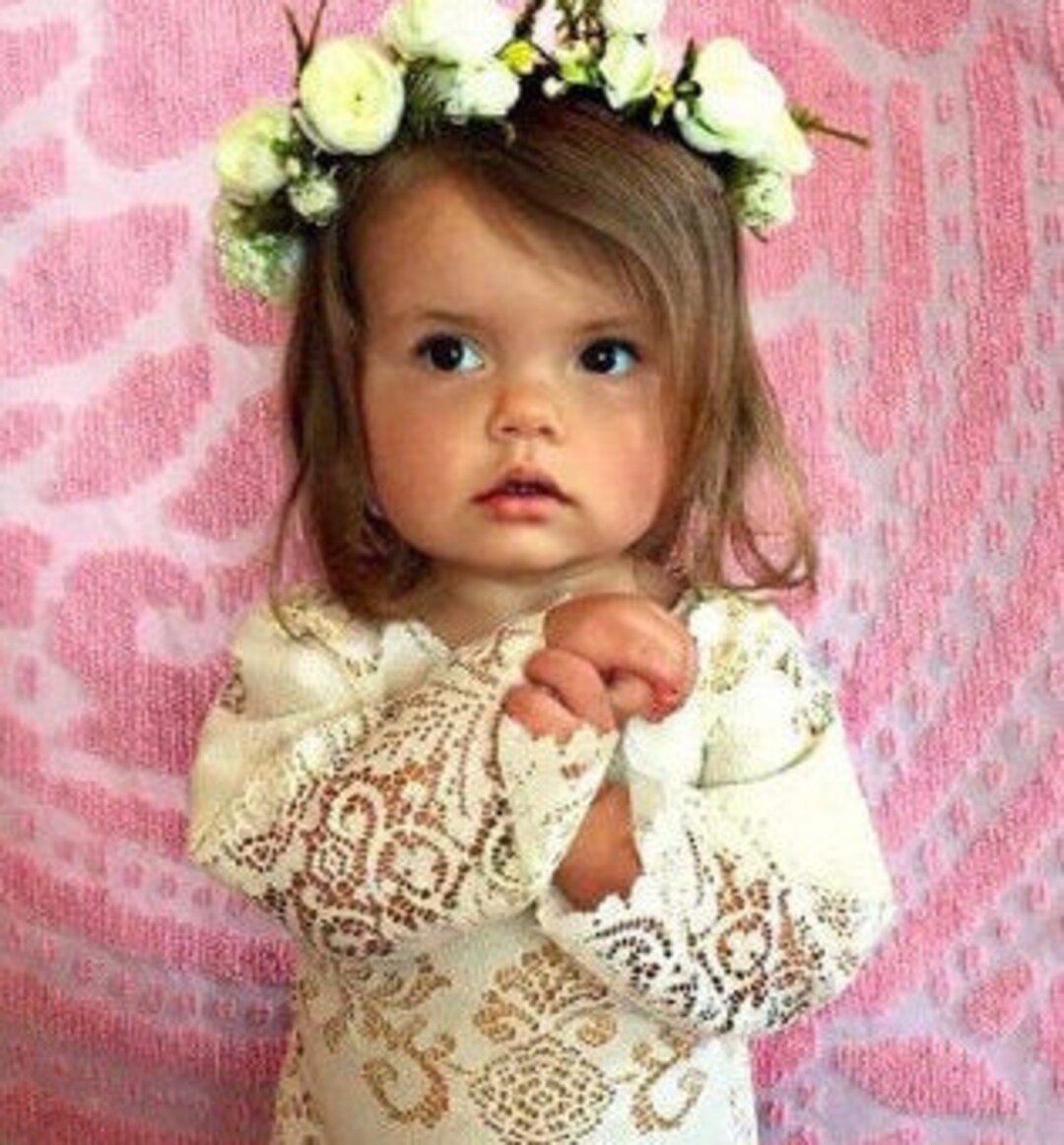 Boho Flower Girl Dress Bell Sleeve Flower Girl Dress Vintage - Etsy