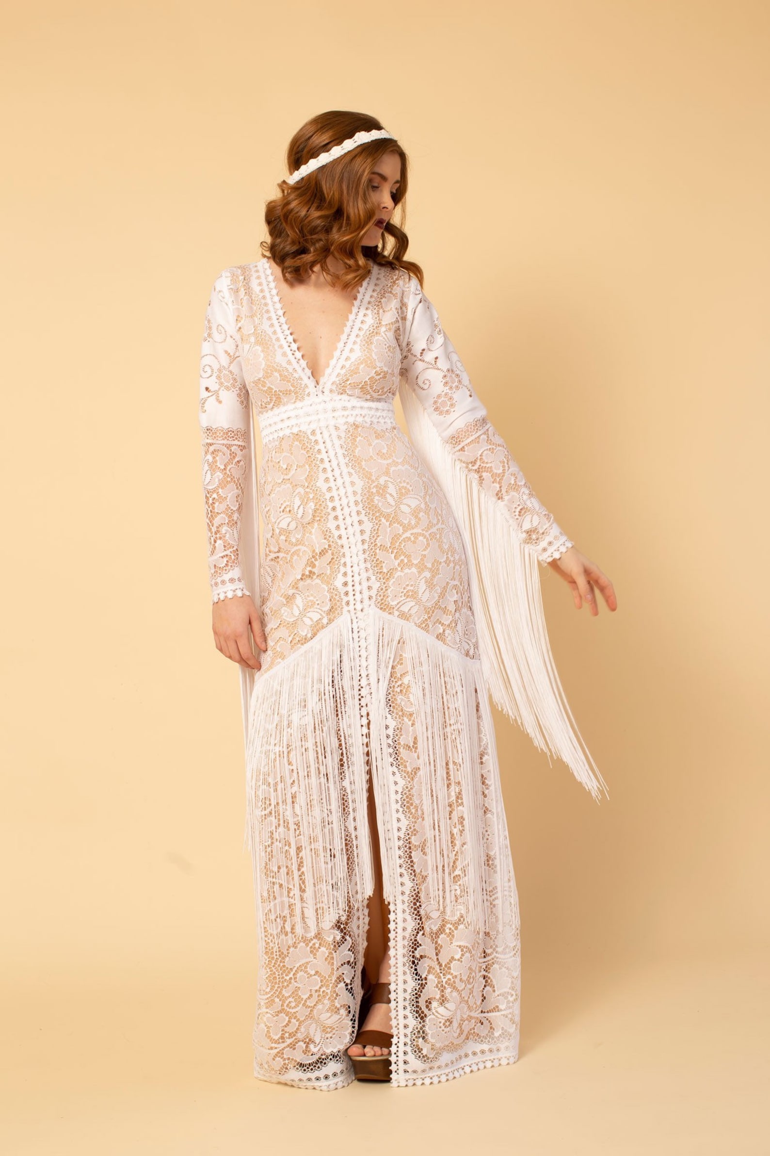 Boho wedding dress lace wedding dress fringe wedding dress | Etsy