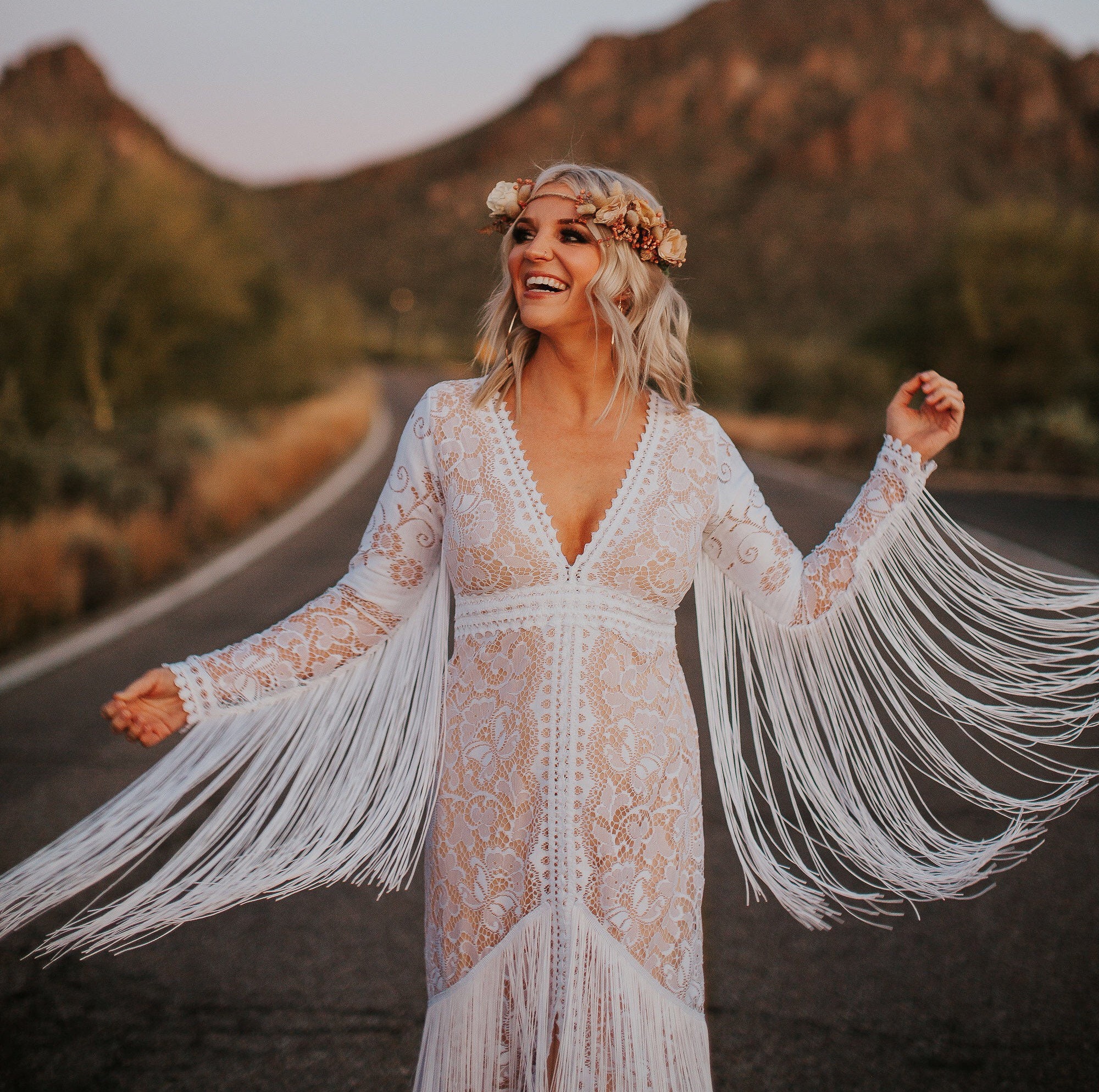 Cher, Boho Wedding Dress, Lace Wedding Dress, Fringe Wedding Dress, Hippie  Wedding Dress, Vintage Lace Wedding Dress, Tassel Wedding Dress - Etsy