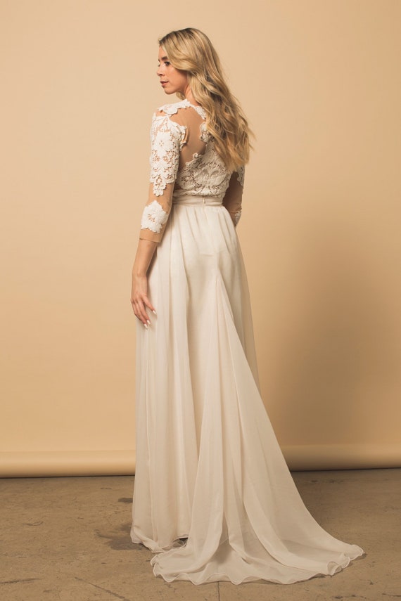 Lace mesh wedding best sale dress