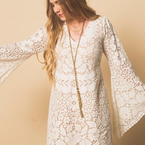 Crochet Lace Dress, Crochet Lace Wedding Dress, Boho Wedding Dress, Crochet Lace Bell Sleeve Dress, Bell Sleeve Wedding Dress