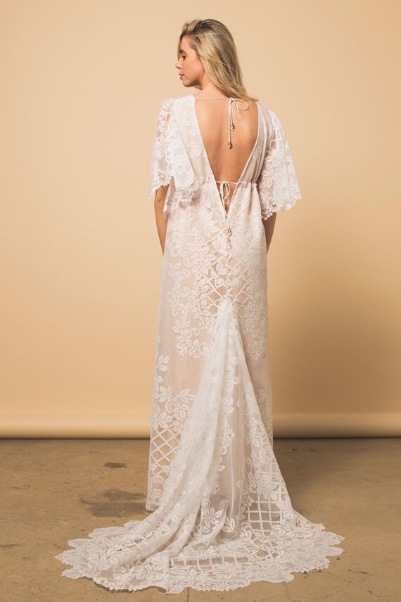 Casual Boho Wedding Dress with Flutter Sleeves