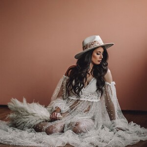 Boho wedding dress, maternity photo dress, puff sleeve dress, photo shoot dress, pearl wedding dress