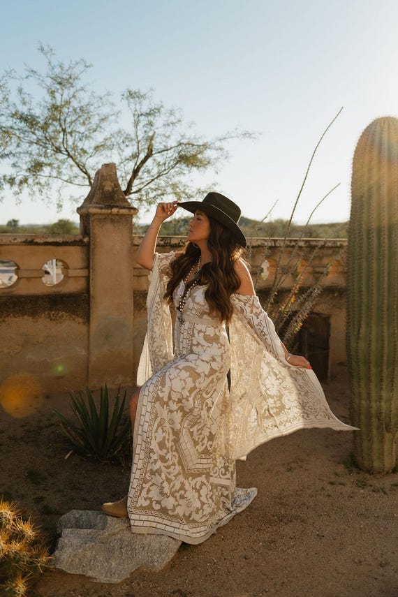 Janis, Boho wedding dress, bell sleeve wedding dress, off the shoulder wedding dress, corset wedding dress, bohemian wedding dress