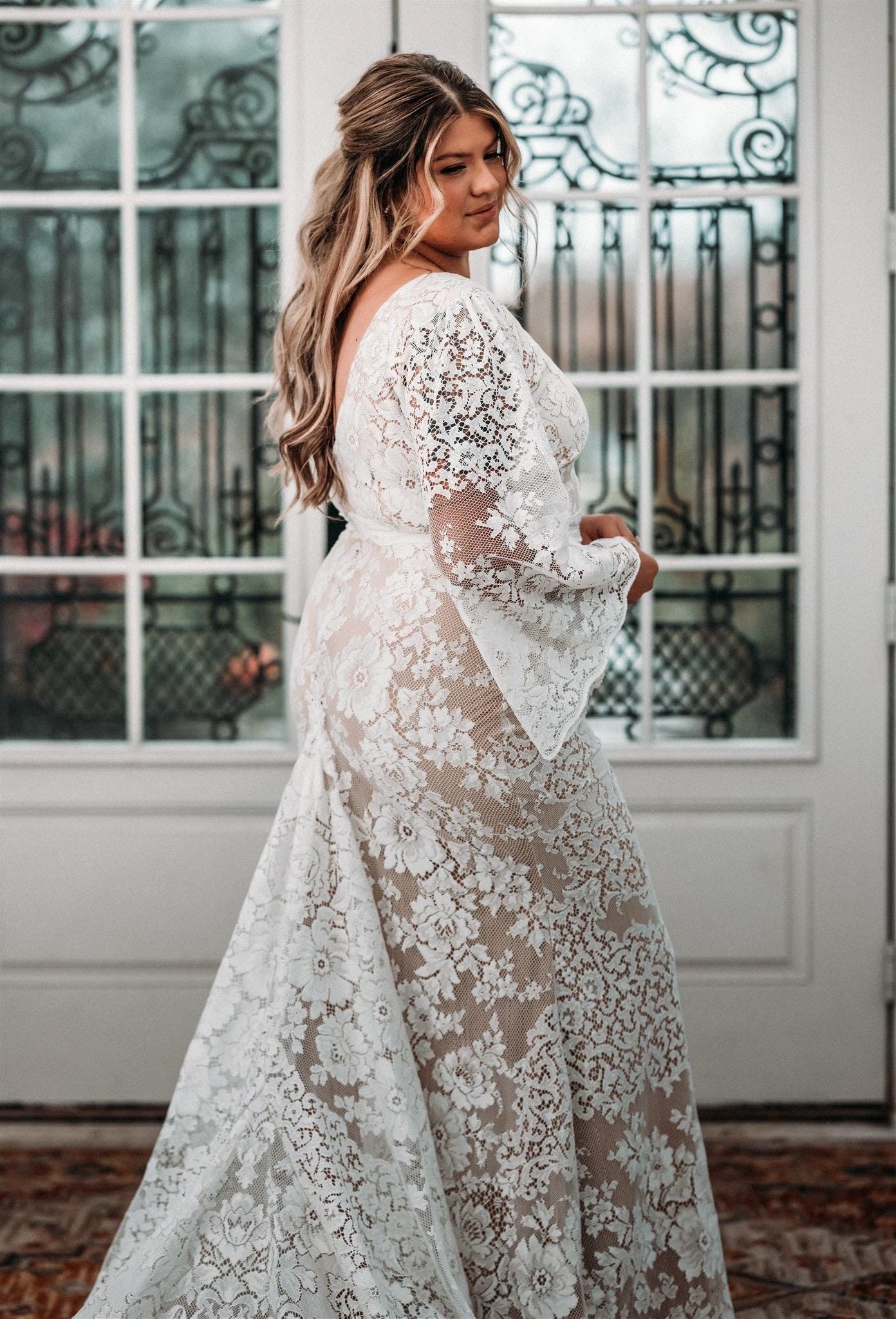 wedding dress long sleeve plus size Plus Size A-Line Long Sleeves Sweep Train Satin Wedding Dresses