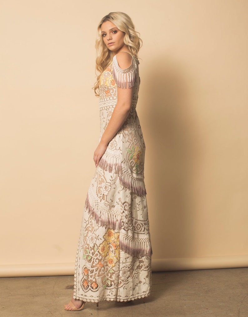 Boho wedding dress lace wedding dress fringe wedding dress | Etsy