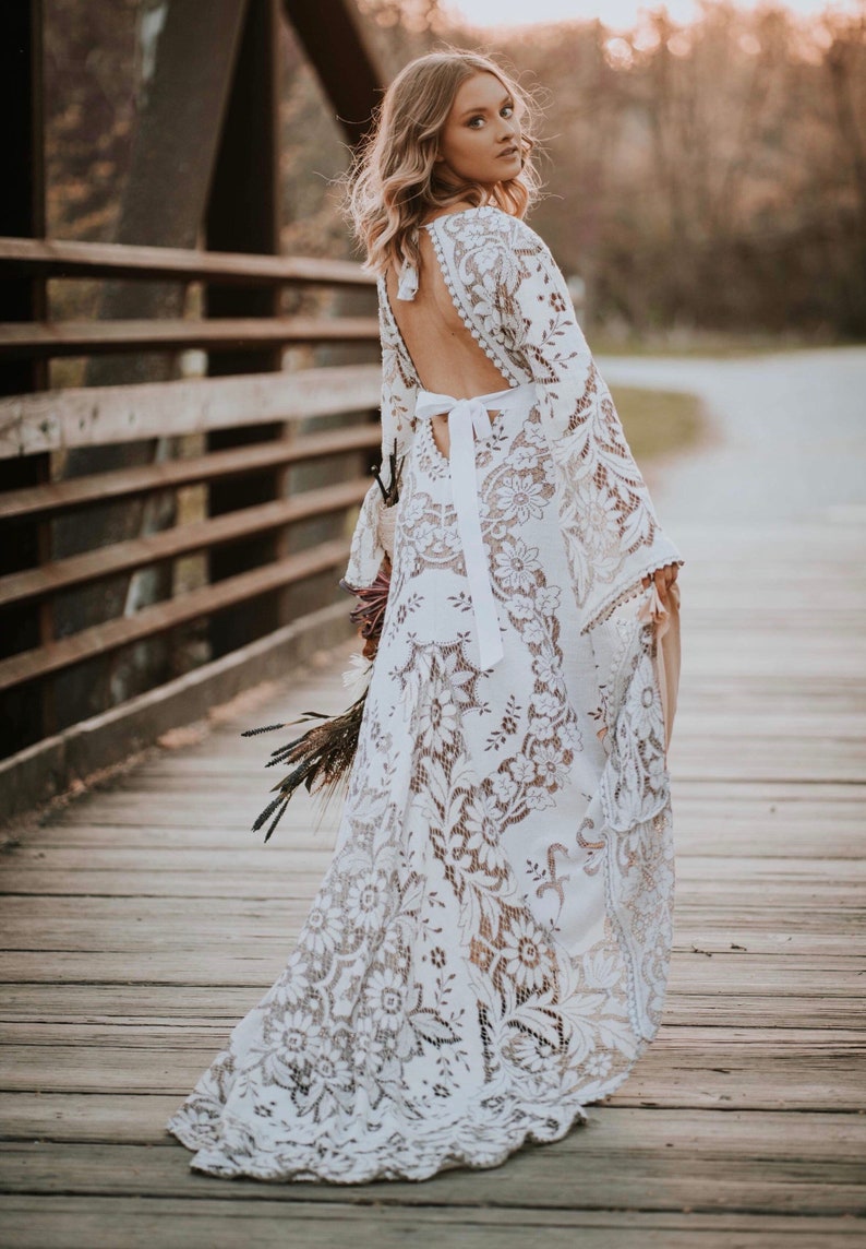 Wedding dress, boho wedding dress, lace wedding dress, vintage lace, bohemian wedding dress, vintage wedding dress, bell sleeve wedding