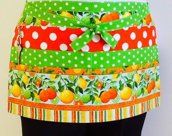 Teacher Preschool Day Care Apron, utility fruit market stall vendors, Oranges Lemons & Limes, teacher appreciation, 6 pockets